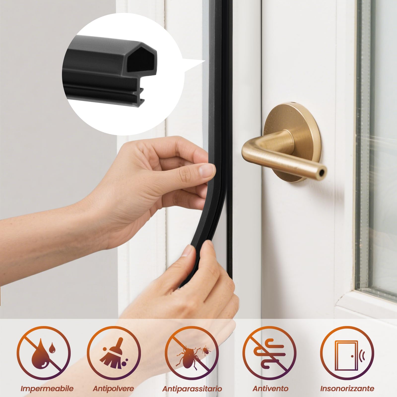 Guarnizione Porta, Guarnizione Adesiva Bianca 12mm, Per Spazi Tra I Telai Delle Porte E Antivento Mpermeabile Insonorizzazione, 5m/10m/15m/20m/30m Disponibili (Nero-20m)