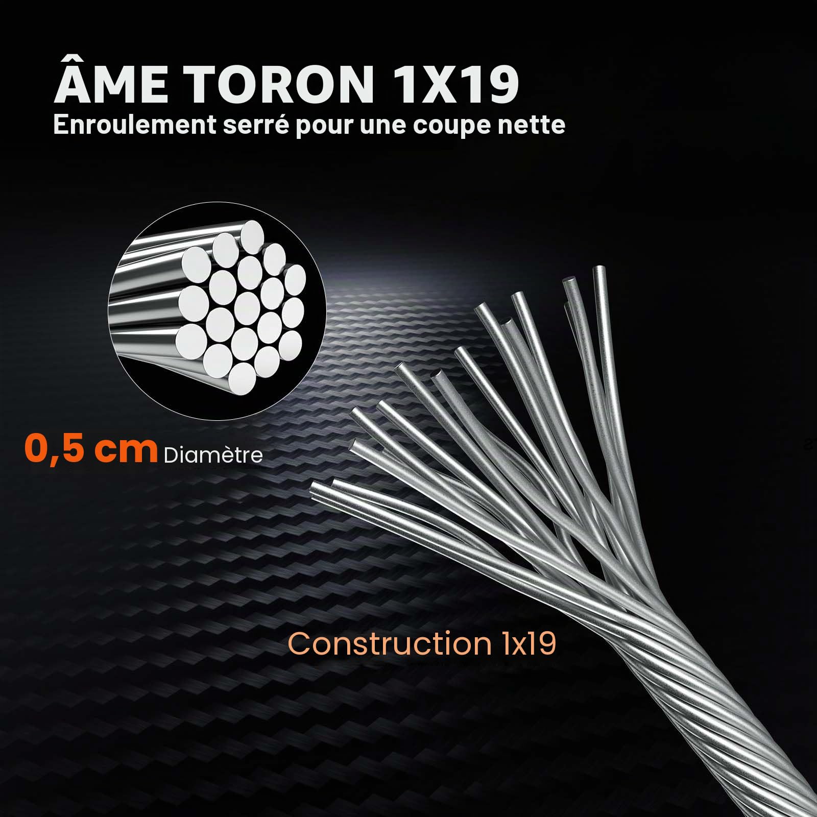 VEVOR Câble en acier inoxydable, 4,8 mm x 305 m, câble métallique inox 316 1x19 qualité marine pour garde-corps, balustrade, guirlande lumineuse à suspendre, clôture de porche, balustre de bricolage