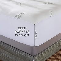 Vista 2 de Protector de colchón Queen de PURE BAMBOO, impermeable - Viscosa derivada del bambú, protector de colchón transpirable y silencioso contra