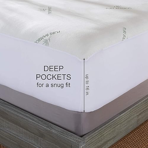 Miniatura 2 de Protector de colchón California King de Pure BAMBOO, impermeable, viscosa derivada de bambú, transpirable, sin ruido, protege contra la humedad,