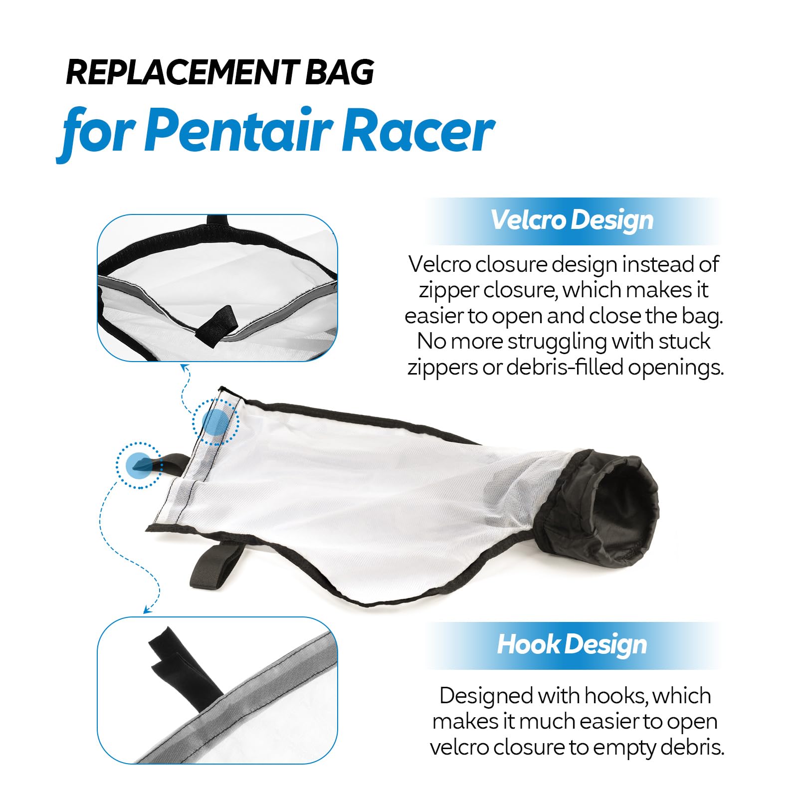 2 Stück Poolreiniger Schmutzbeutel Mit Klettverschluss – Passend Für Pentair Racer 360228 & LS 360330