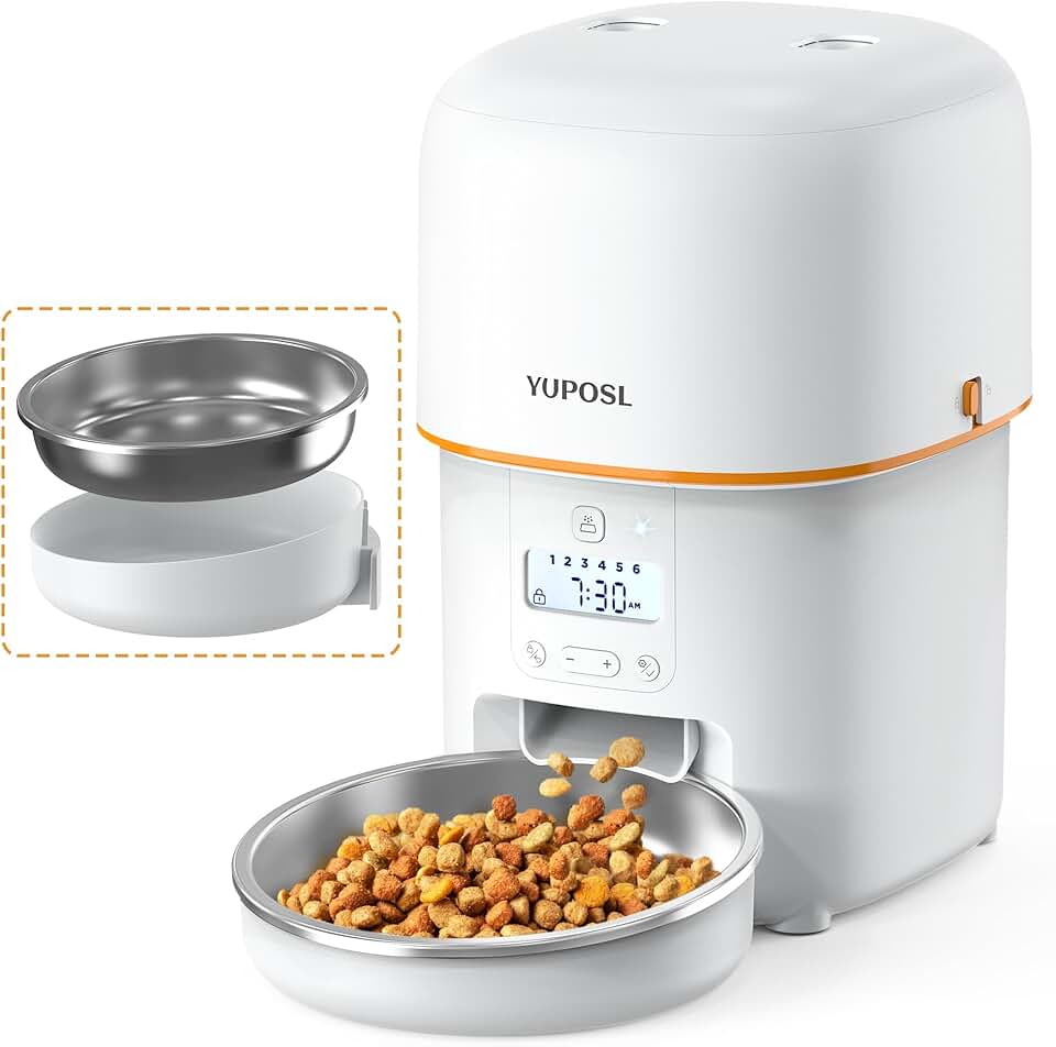 Yuposl Alimentadores Automáticos para Gatos - 8cup/68oz para Animais de Estimação, Alimentador Automático Temporizado para Animais de Estimação com Bateria de Mais de 180 dias de Vida