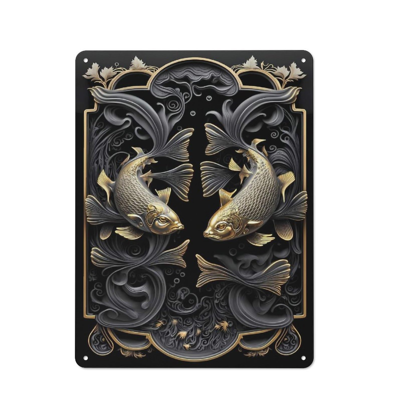 Junmoney Style-23 Vintage Metal Plaque 40X30cm Featuring Golden Koi Fish Art Deco For Hallway Wall, For Wall Display Collectors
