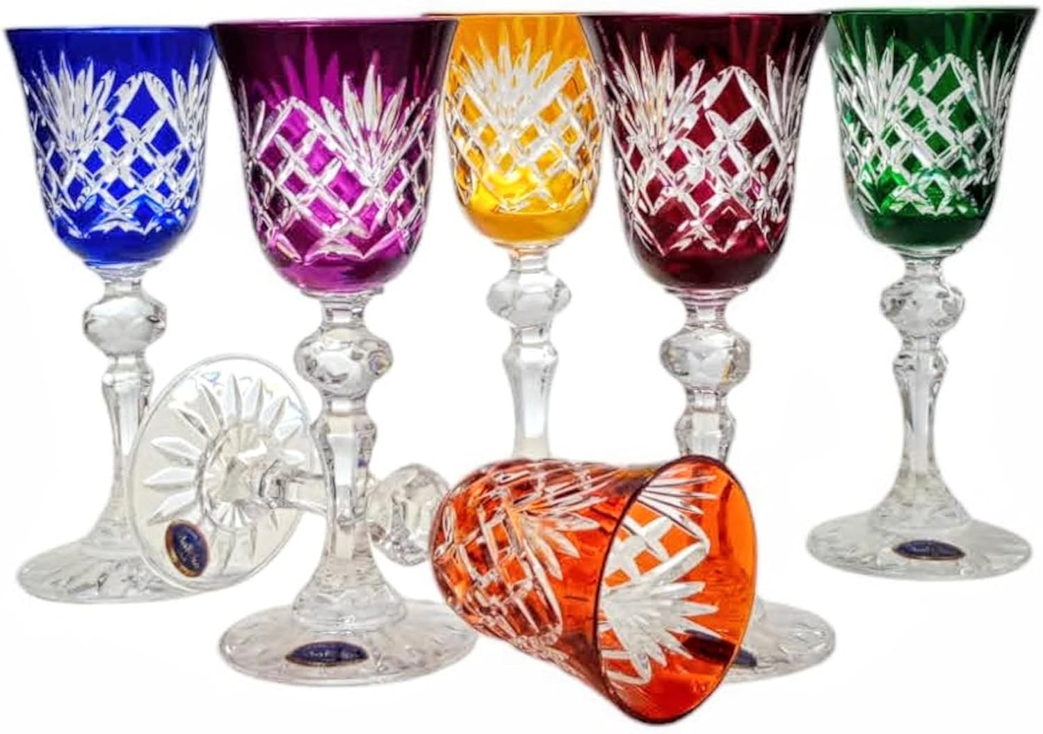 MaRika Crystal Liquor Glasses 60 ml - Set of 6 Colourful Hand Decorated Elegant Glass for Liquors and Spirits - Gift Idea