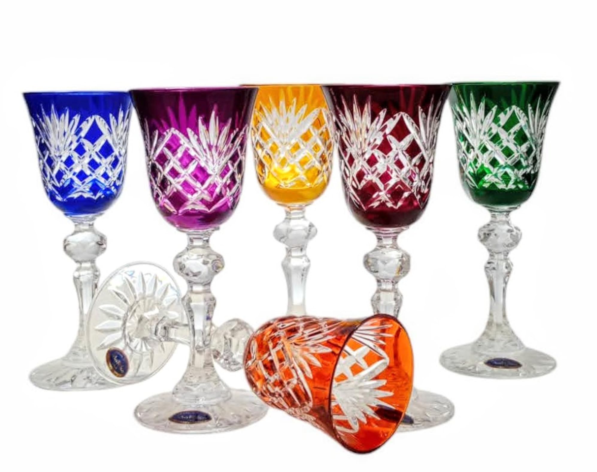 MaRika Kristall-Likörgläser 60ml – Set mit 6 Stück, Buntes, Handverziert, Elegantes Glas für Liköre und Spirituosen – Geschenkidee