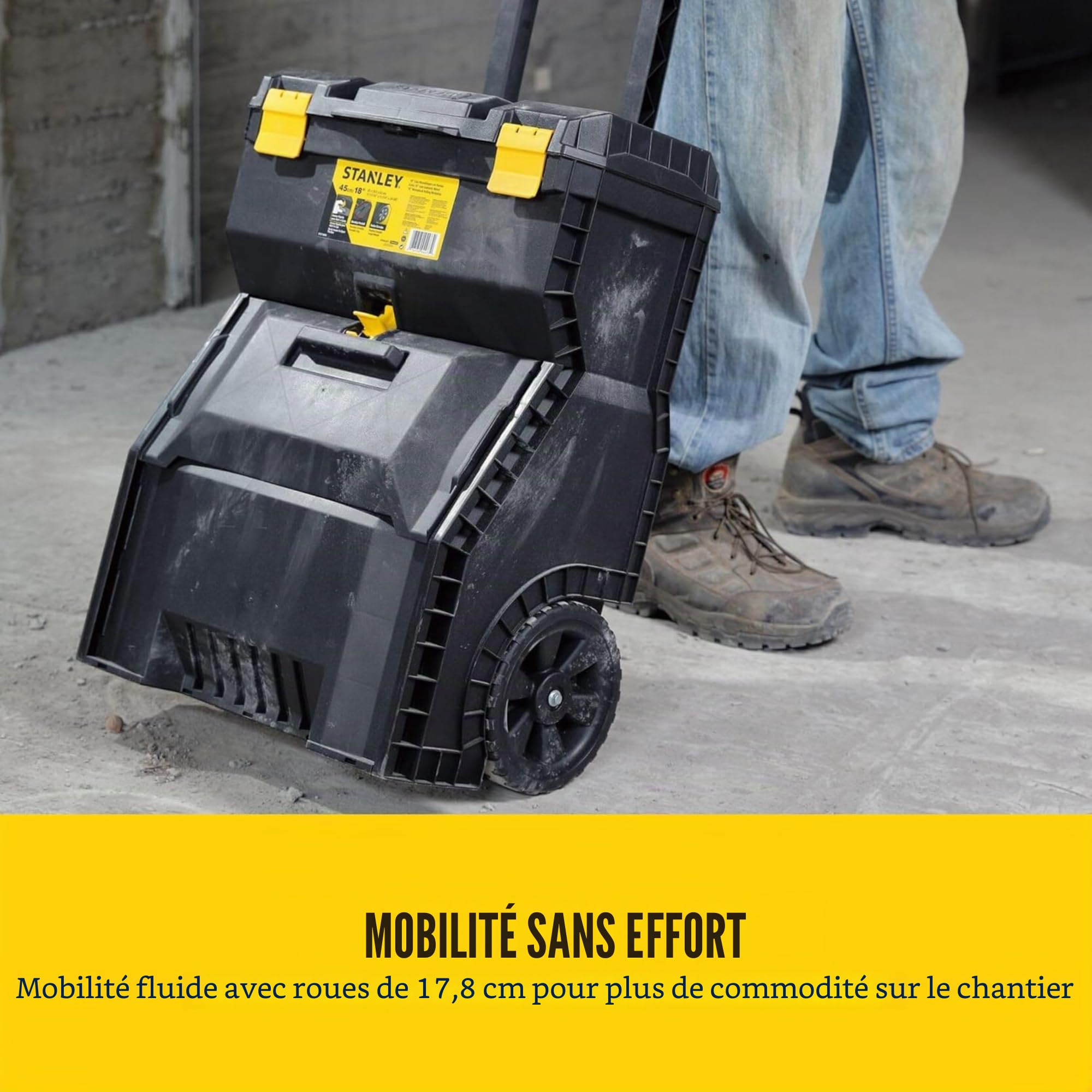 STANLEY Boîte à outils roulante essentielle, unités empilables 3-en-1, solution d'outils portable, STST1-80151