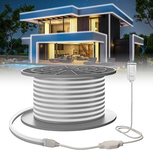 Tira de luces LED de neón de 100 pies  98.4 ft, luz blanca diurna, 6000 K, impermeable, IP65, tira de luz LED flexible CA de 110 a 120 V, luces LED