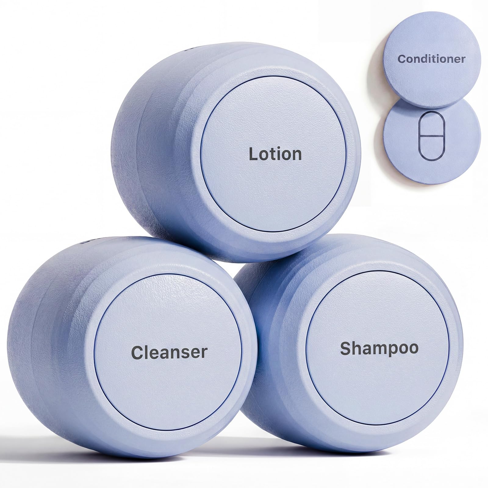 New Travel Toiletry Containers [Ultra Leakproof] TSA-Approved, PLA Hard Shell Jars with 5 Magnetic Labels, Wide Mouth Bottles for Lotion, Cleanser, Shampoo, Conditioner, Blue, 3 Pack, 30ML