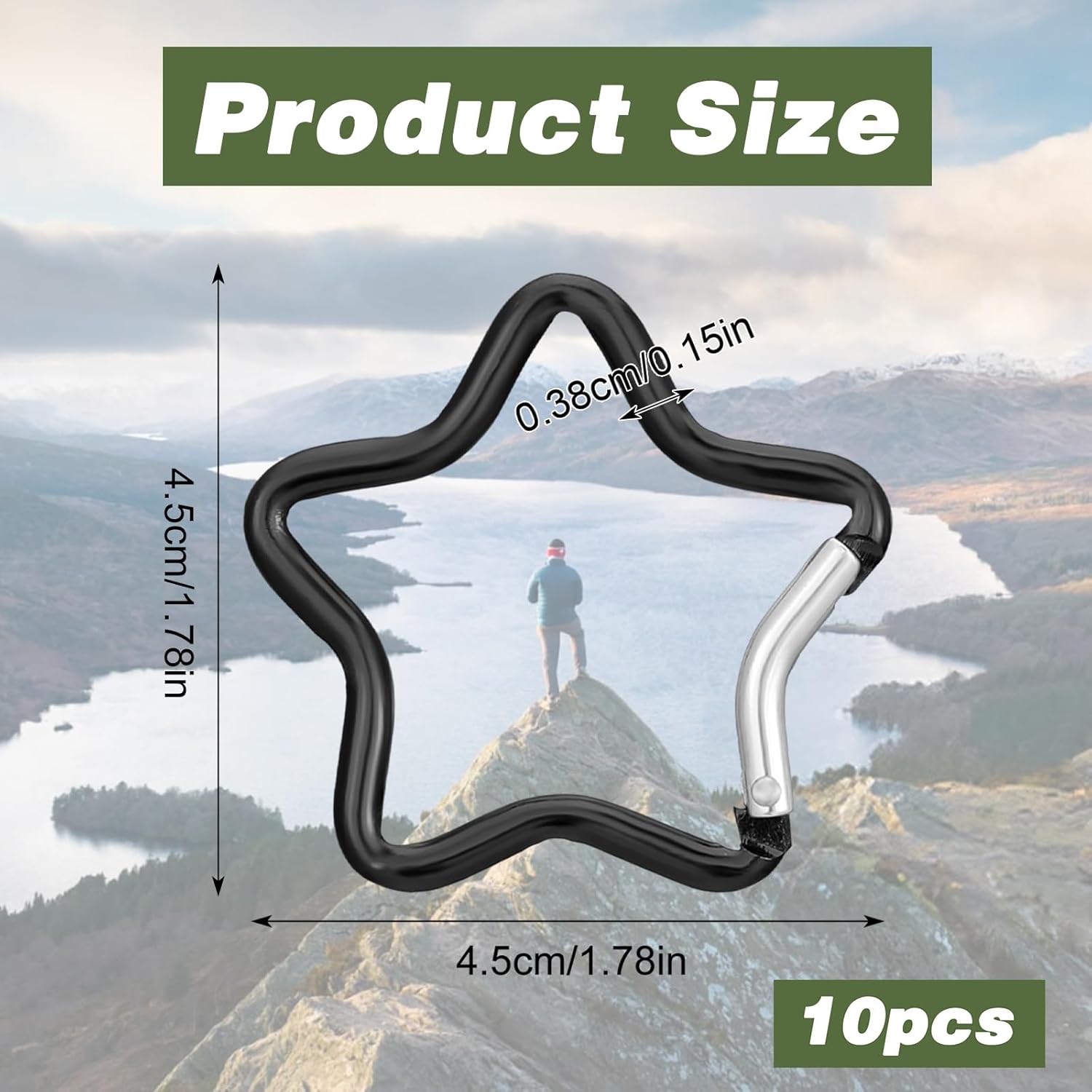 Xindojuz 10 PCS Aluminum Star Shape Carabiner Clip, Multicolor Spring Snap Hook Star Shaped Carabiner Keyring Holder Carabiners Keychain Outdoor Accessories for Camping, Hiking, Traveling (1.8 Inch) - Image 2