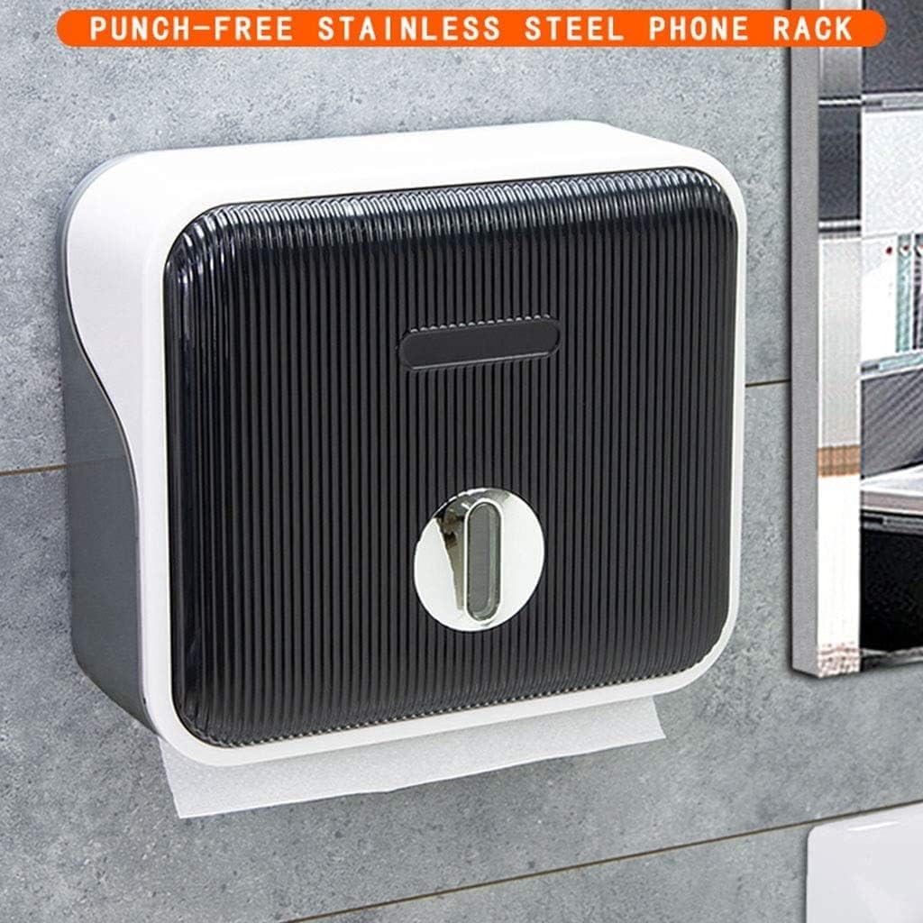 Paper Towel Dispenser Wall Mounted Paper Towel Dispenser, Punch Free Toilet Tissue Holder Tissue Dispenser Paper Holder Toilet Tissue Holder High Capacity (Black)
