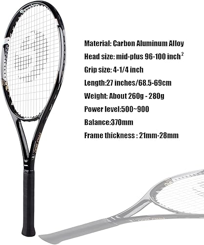 Miniatura 2 de Senston Raquetas de tenis para adultos, raquetas de tenis de 27 pulgadas, juego de raquetas de tenis para 2 jugadores con 3 bolas, 2 agarres, 2