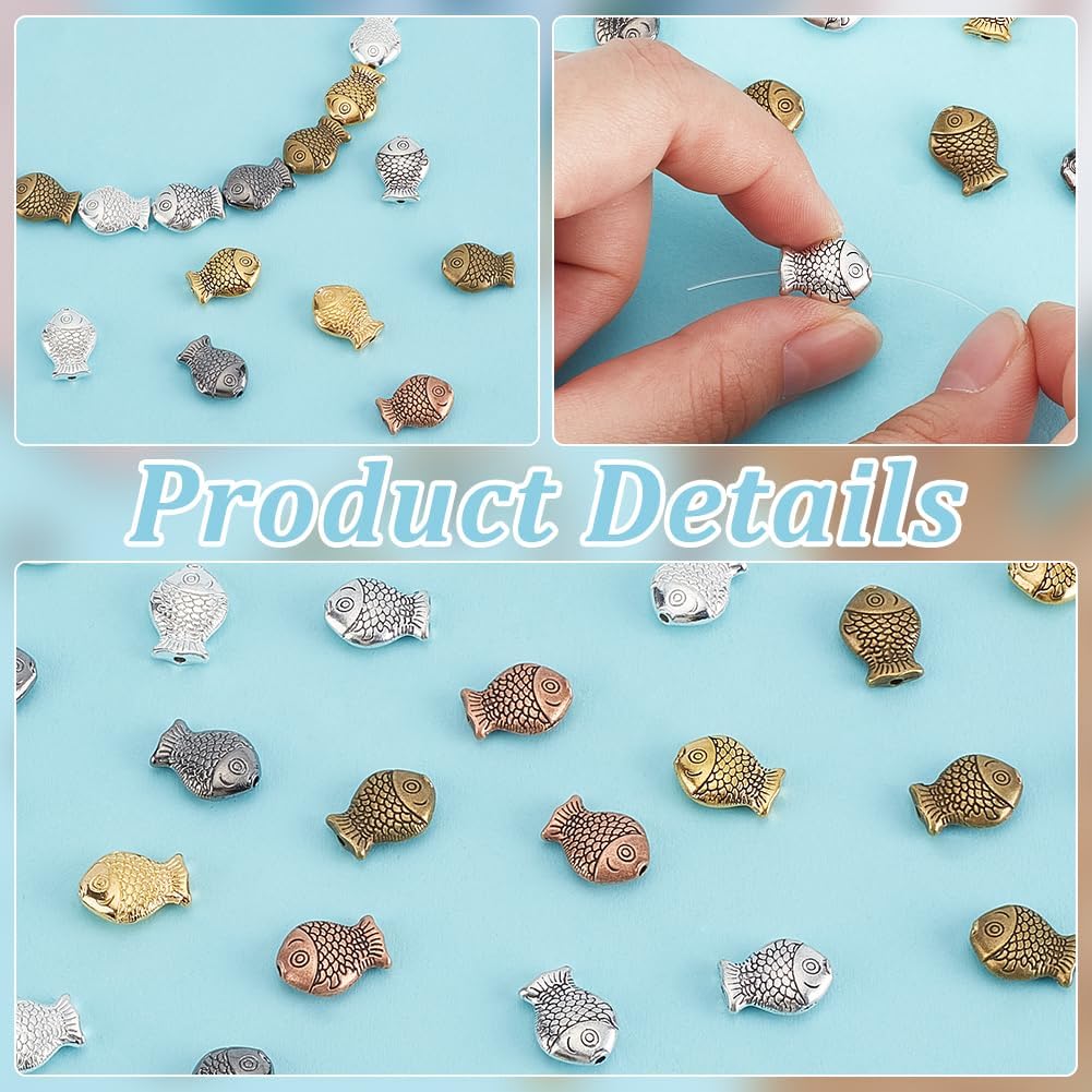 PH PandaHall 140pcs 7 Colors Tibetan Fish Beads, Vintage Fish Spacer Beads Charms Antique Silver Gold Bronze Spacers Loose Bead Metal Bead for DIY Bracelet Necklace Keychain Jewelry Making - Image 4