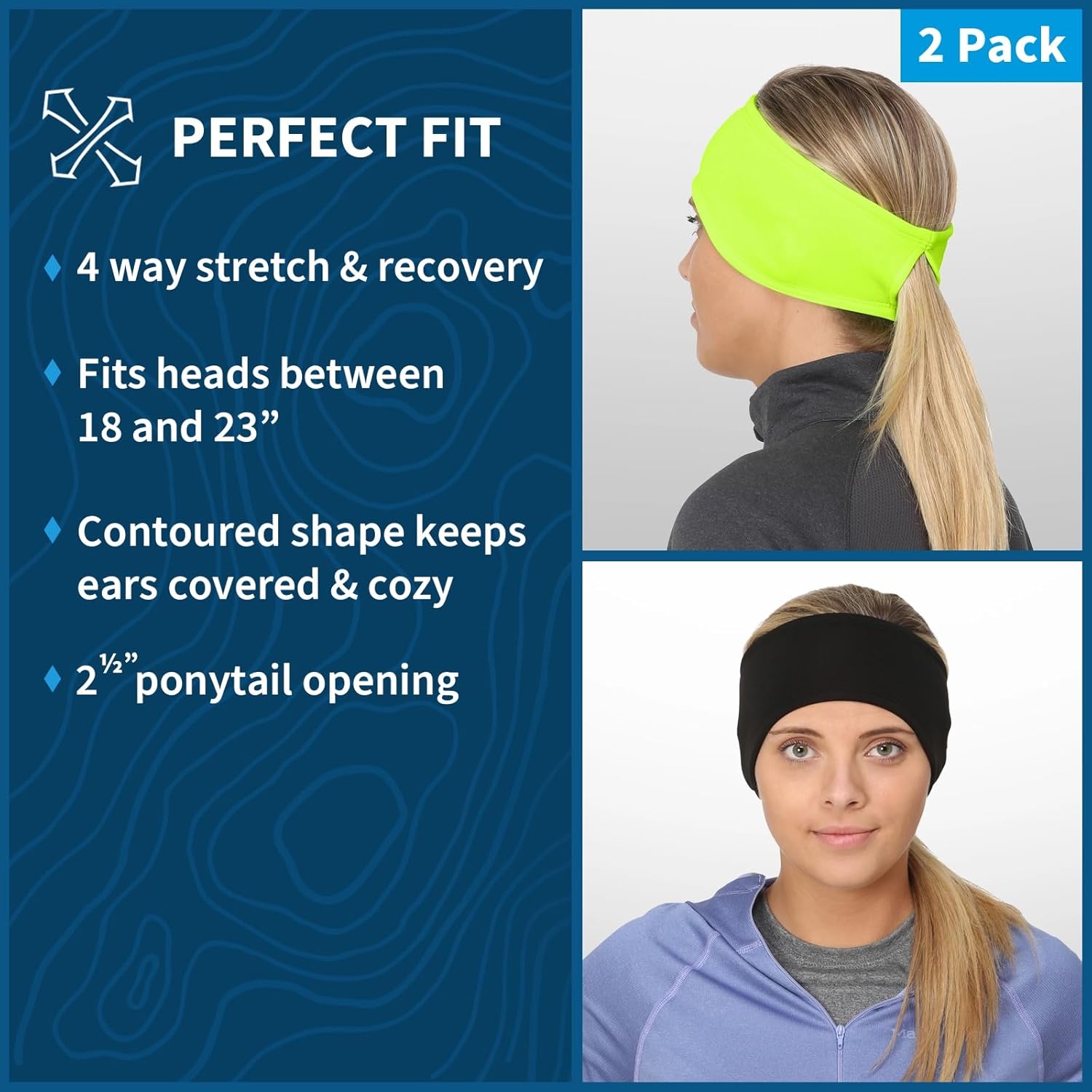 TrailHeads Womens Ponytail Headband - Moisture Wicking Hair Headband for Running, Winter, Workout - Athletic Headband Women