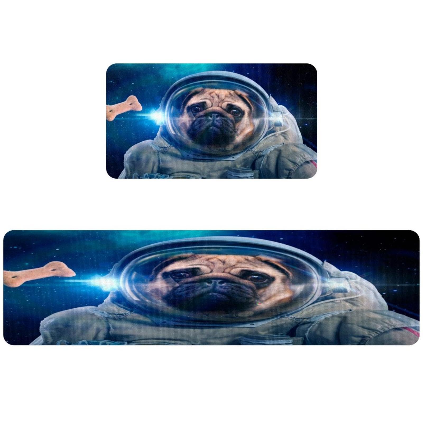 Tapete de cocina de 2 piezas antideslizante para evitar resbalones con perro astronauta