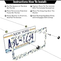 Vista 3 de Blue Floral Flowers License Plate Frames - 2 Pcs Set 2 Holes Stainless Steel Metal Auto Car Accessories Decoration License Plate Frame Cover