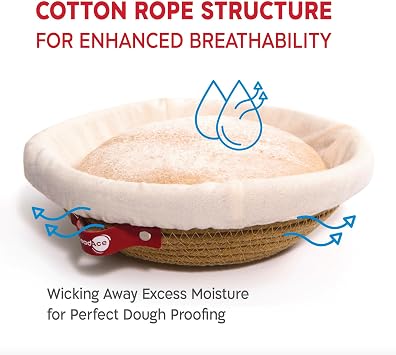 KneadAce Cotton Rope Banneton Bread Proofing Basket Set, 2 Round Baking Baskets with Liners & Covers for Artisan & Sourdough Bread