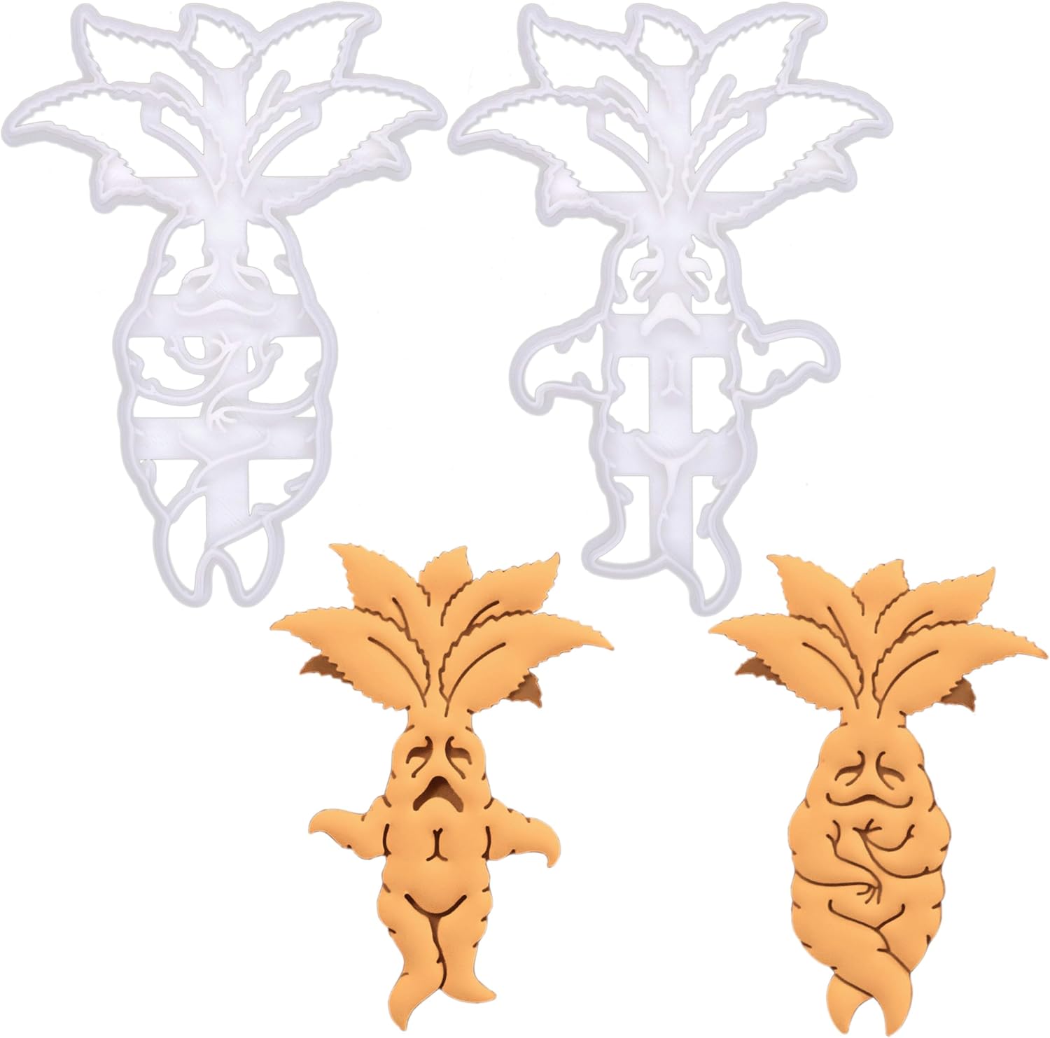BAKERLOGY Set of 2 Mandrake Cookie Cutters – Bake Mythical Witchcraft themed Cookies, Detailed Biscuit Cutter Design for Baking and Crafts, ideal on fondant, dough, clay