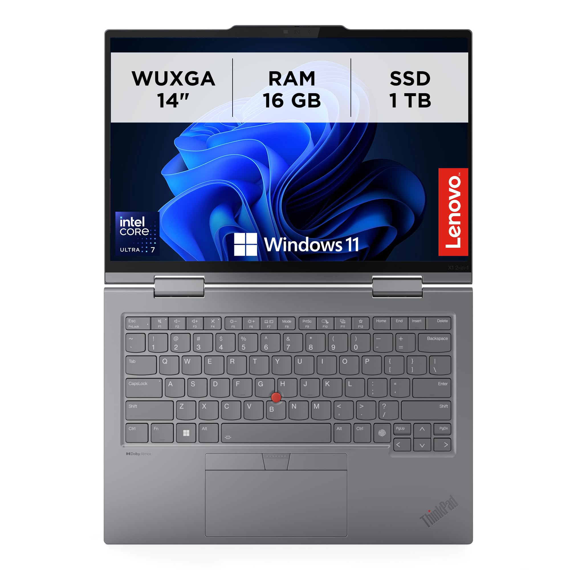 Lenovo - Notebook 14 Pollici Convertibile ThinkPad X1 2-​in-​1 Gen 9, PC Portatile Windows 11 Pro, Intel Core Ultra 7 155U, RAM 16GB LPDDR5X, SSD 1TB, Laptop con Monitor Touchscreen WUXGA IPS 360°