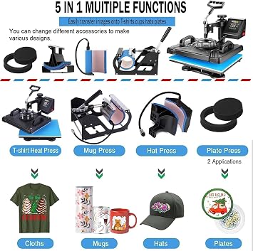 AKEYDIY Professional 5 in 1 Heat Press Machine for t Shirts Digital Heat Press Combo 12 x 15 360-degree Swing Aweay Shirt Press Machine Sublimation Heat Press for T Shirts Mug Hat Plate