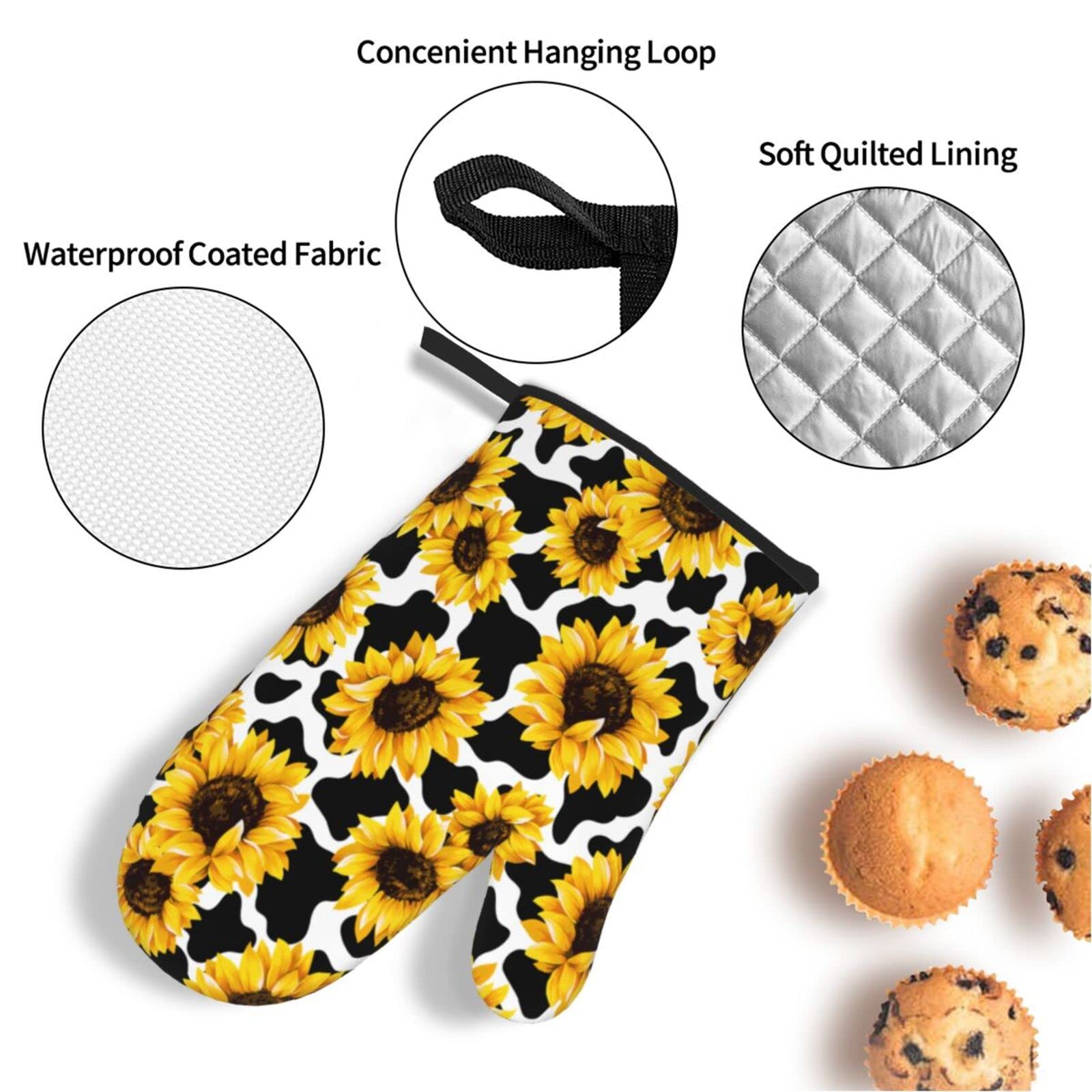 Lot De 4 Maniques Et Gants De Four Motif Vache – Résistants à 200°C – Idéal Cuisine, Barbecue, Pâtisserie – Antidérapants Et Faciles à Ranger