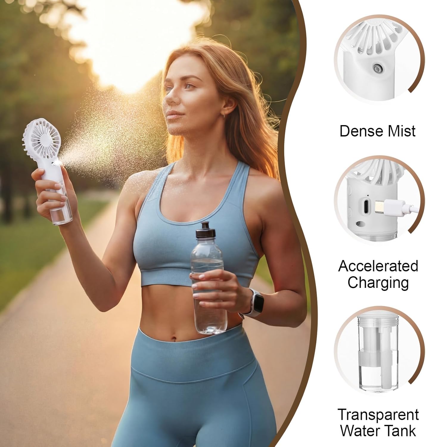 9 Pack Misting Fans Portable Hand Rechargeable Handheld Spray Fans with 25ml Water Tank 4-speed Personal Cooling Fan, USB-c Mini Handheld Fan for Outdoor Travel Sport Camping Office Home