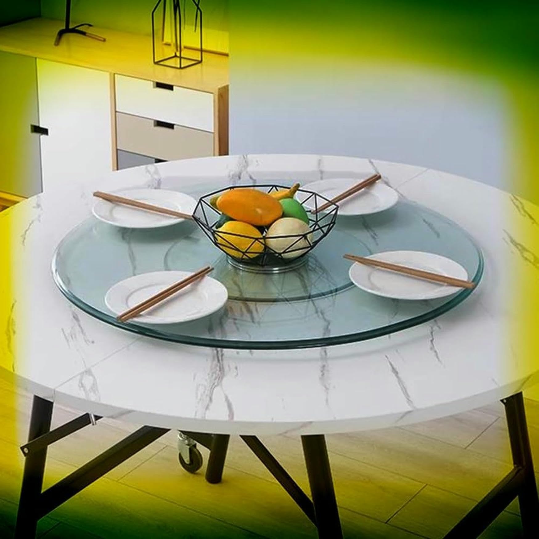 Large Tempered Glass Turntable for Dining Table, 50 cm, 70 cm, 80 cm, 100 cm, Lazy Susan Table Top Rotating Plate, Hotel Rotating Serving Plate (24 inches (60 cm)