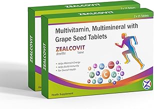 Multivitamin and Multimineral with Grape Seed Tablets | Zealcovit -With Essential Nutrients, Anti-oxidants For Building Immunity & Energy, Stamina, Muscle Growth For Men & Women | 60 Tablets