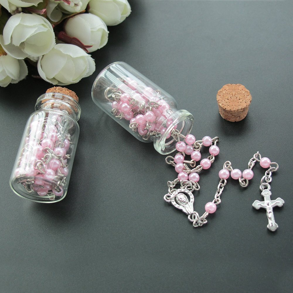 Buy Baptism Favor (12PCS) Holy Communion Rosary in Glass Bottle Jar Recuerdos De Bautizo