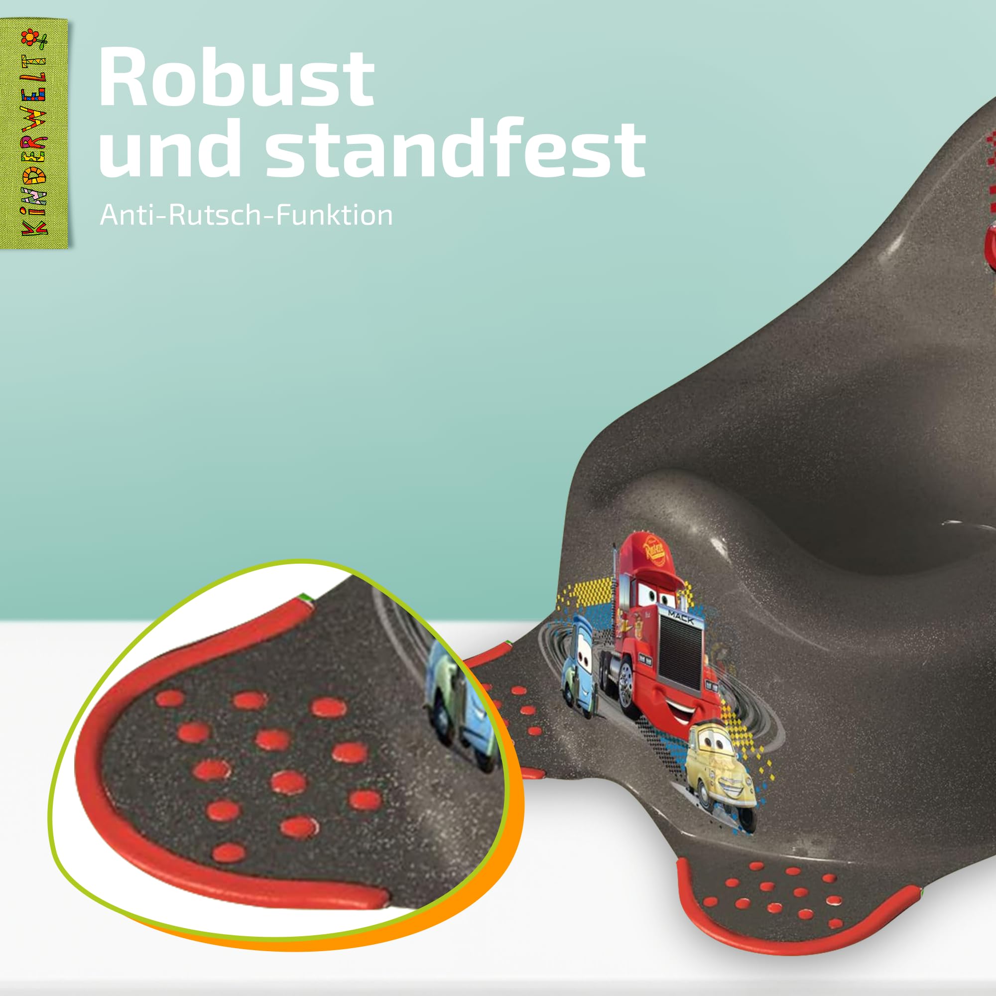 KiNDERWELT Premium Potje voor Kinderen en Baby's, Disney Cars Design in Grijs, Potje voor Kleinkinderen vanaf 18 Maanden, Hoge Rugleuning, Antislip en BPA-vrij