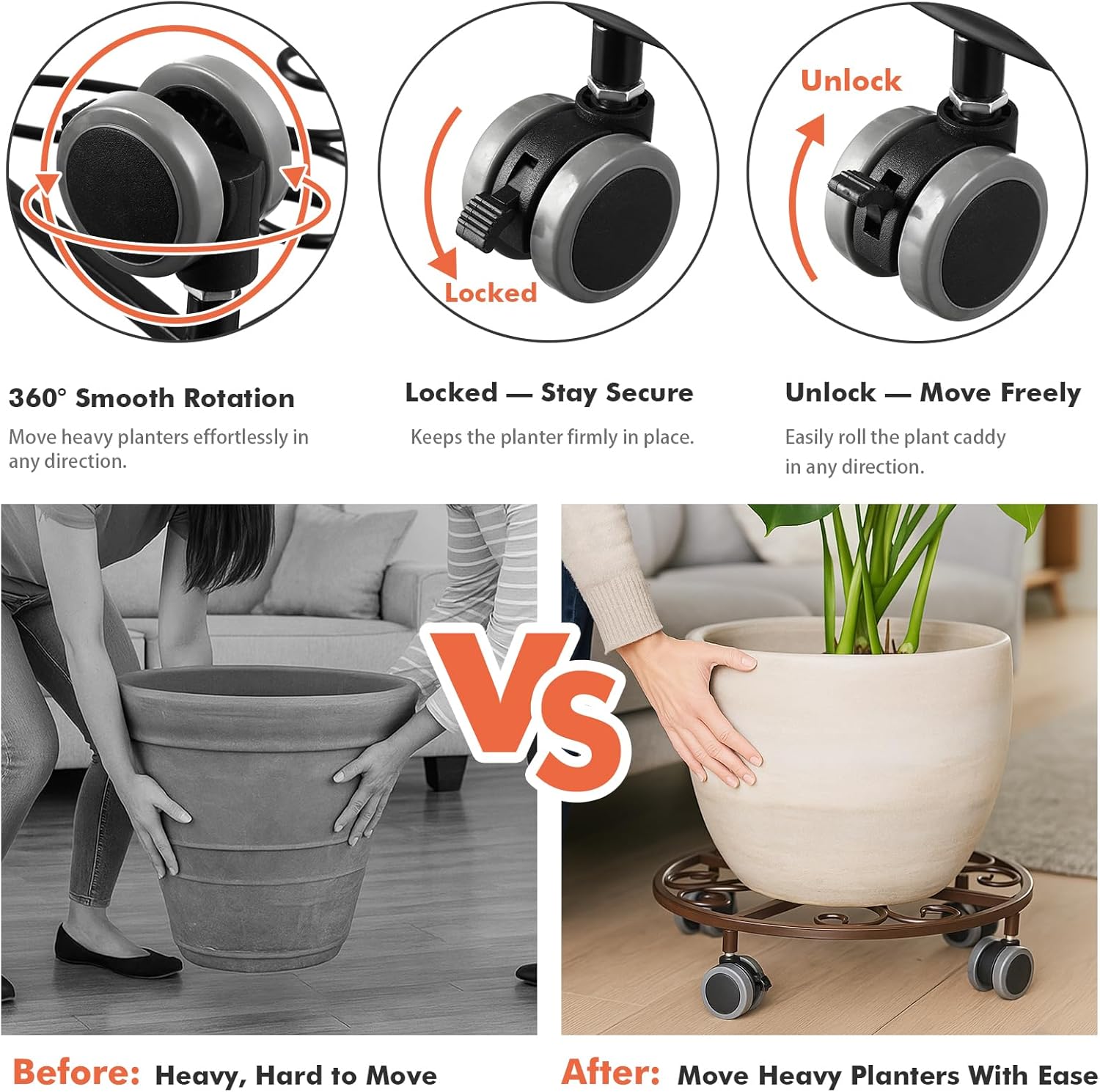 3 Pack Plant Caddy with Wheels Heavy Duty 13.5 Inches Metal Plant Stand with Wheels Plant Dolly Rolling Plant Stand Plant Roller with Casters for Indoor and Outdoor, Bronze