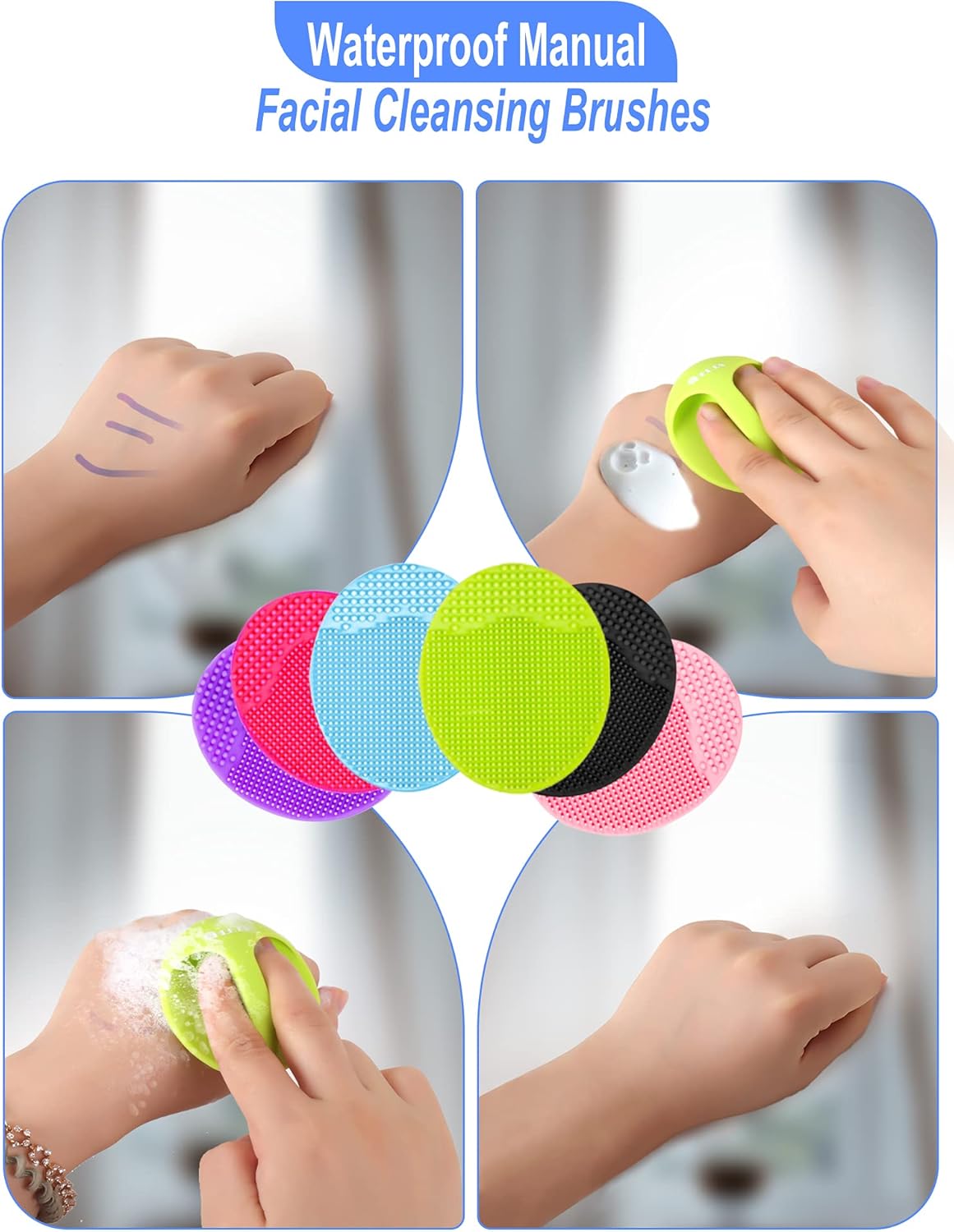 HEETA 6-Pack Soft Silicone Manual Facial Cleansing Brushes, Face Scrubber Cleanser Brush for Gently and Effectively Cleaning, Removing Blackheads and Massaging : Beauty & Personal Care