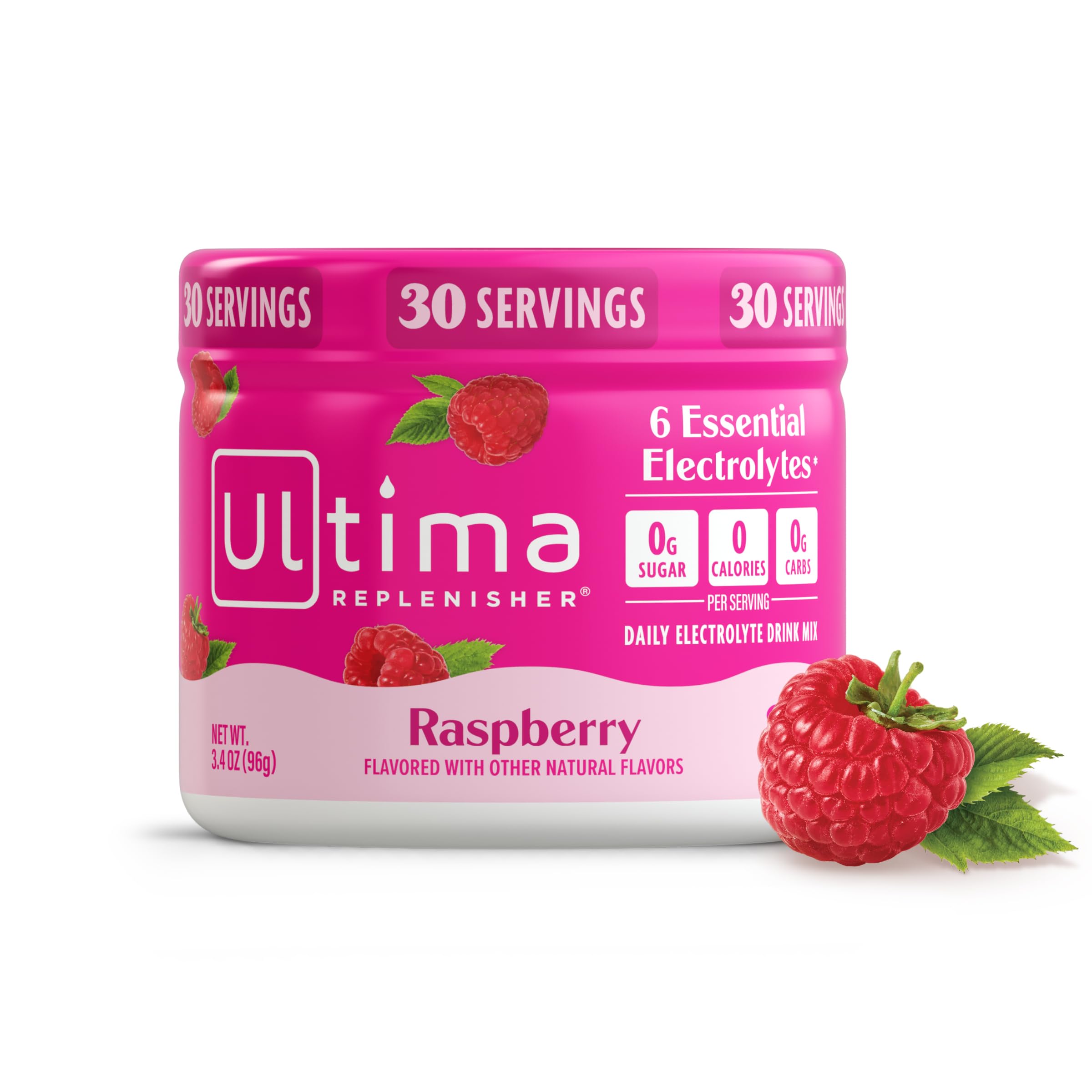 Ultima Replenisher Raspberry Electrolytes Powder, 30-Serving Canister