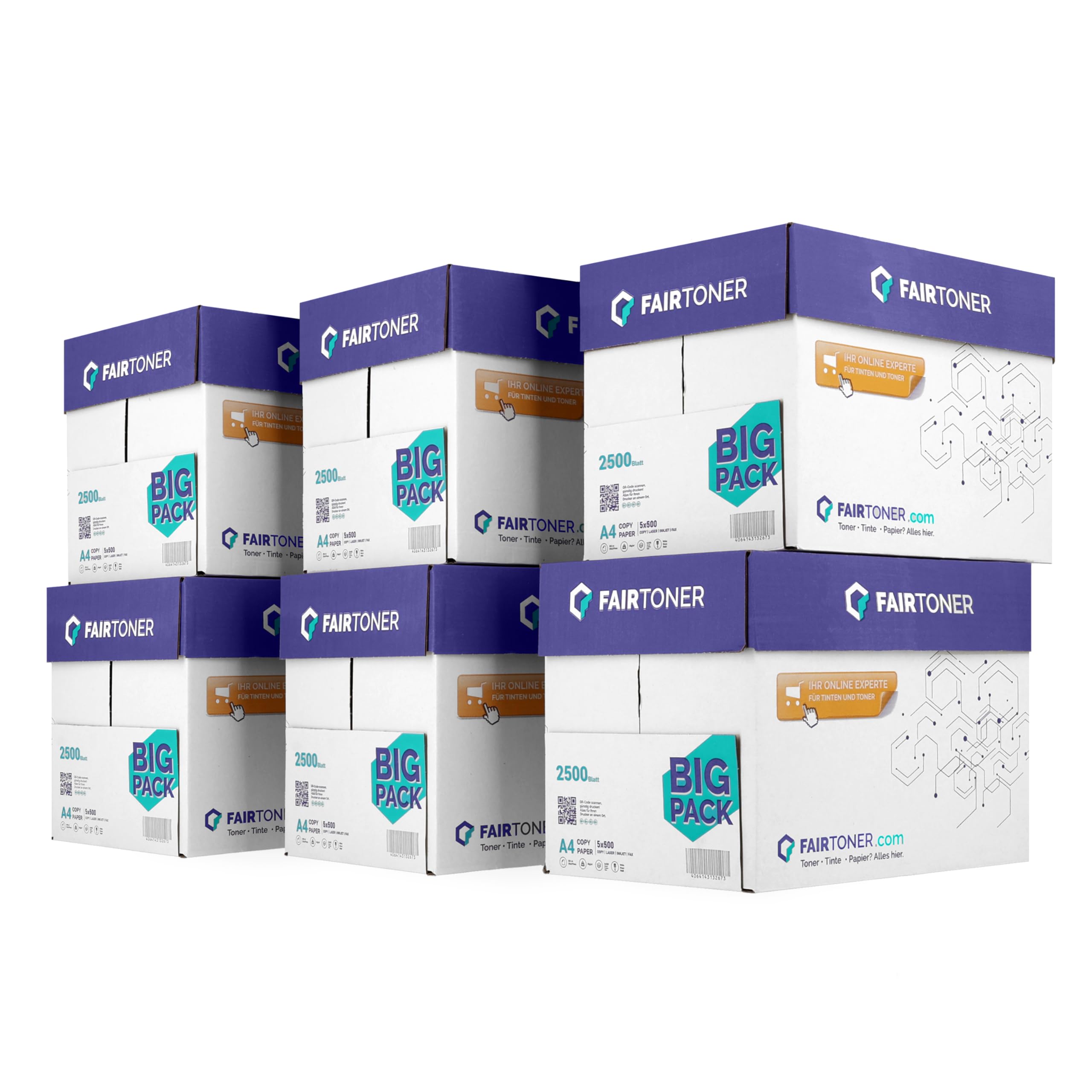 FairToner Kopierpapier DIN-A4 80g, Weiß, 15.000 Blatt (30er Pack) | 30 x 500 Blatt, Universal Druckerpapier
