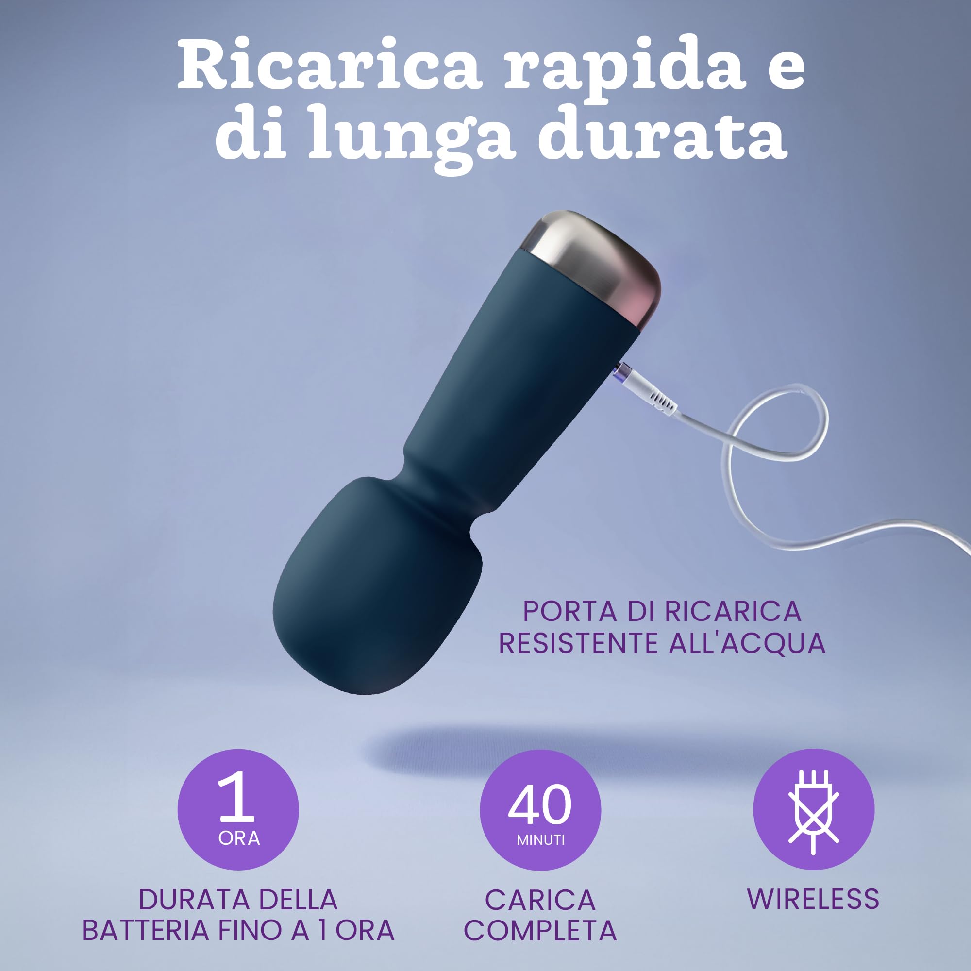 Mini vibratore di Oliver James – Wand vibratore ricaricabile in silicone con 5 velocità e 5 modalità, sex toy discreto per donne, 12,5 cm × 4,3 cm (Zaffiro di mezzanotte)