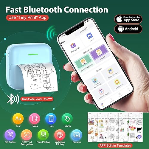 Miniatura 7 de Mini impresora de bolsillo, mini impresora Bluetooth, impresora térmica de calcomanías, impresora inalámbrica sin tinta para diario, notas, fotos,