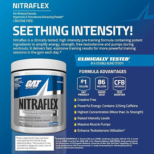 Miniatura 4 de GAT Nitraflex Suplemento nutricional 10 oz sin DMAA Value not found azul BlueRaspberry 1 1