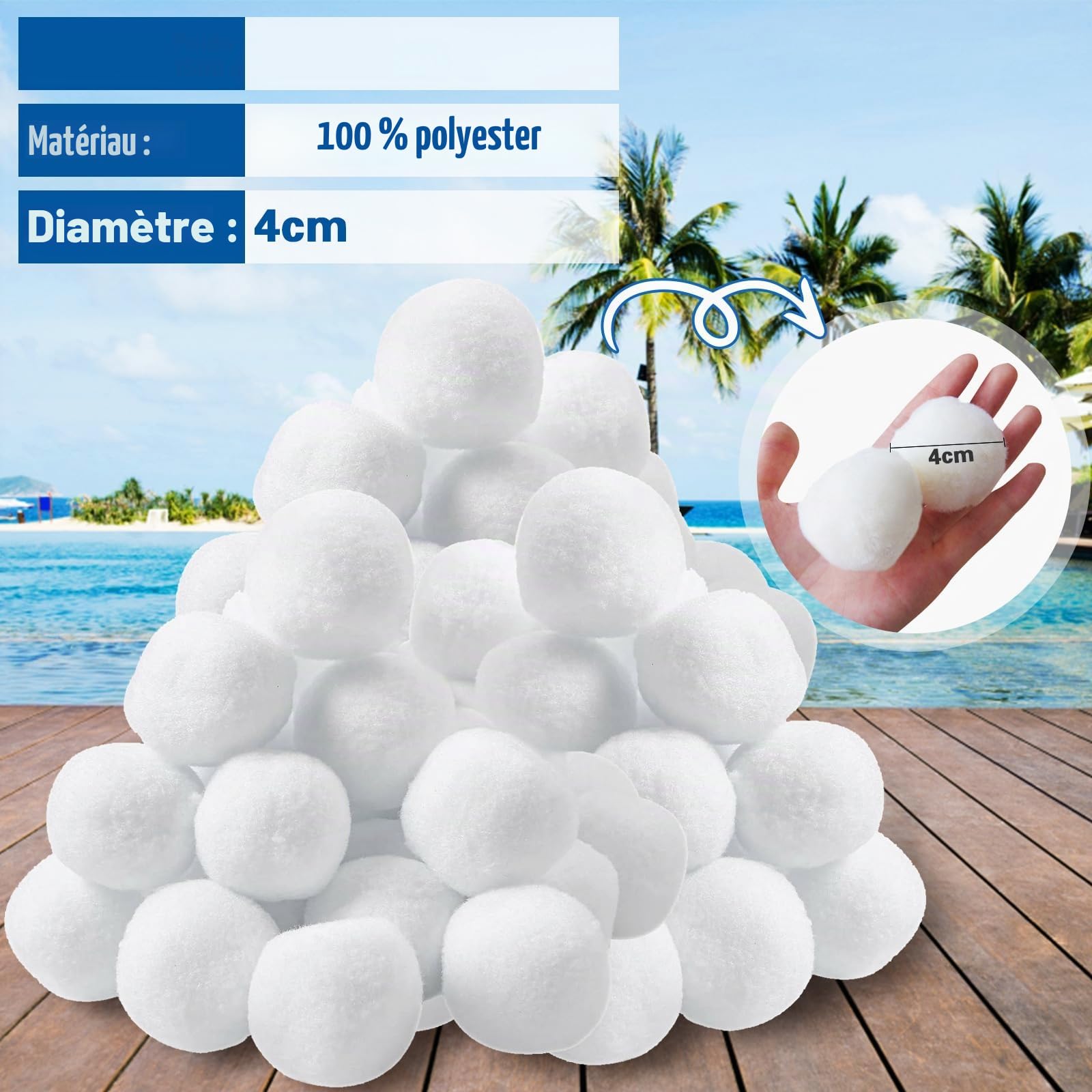 MOYKSRR Balles Filtrantes 1500g, Boules de Filtre de Piscine, Réutilisable Pool Filter Balls, Balles de Filtration pour remplace 53kg de Sable de Filtration pour Filtres à Sable, Filtration d'eau