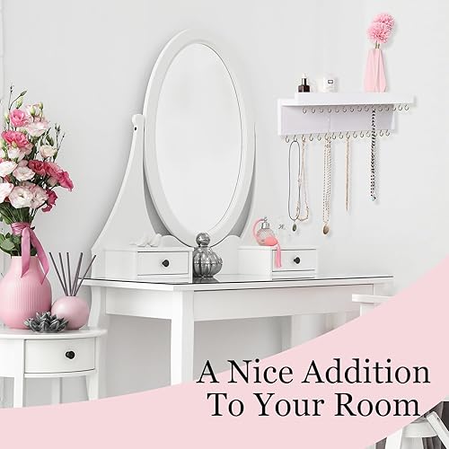 Miniatura 7 de Soporte de pared para collares, organizador de joyas con 30 ganchos de joyería y estante, organizador de madera para colgar collares, pulseras y