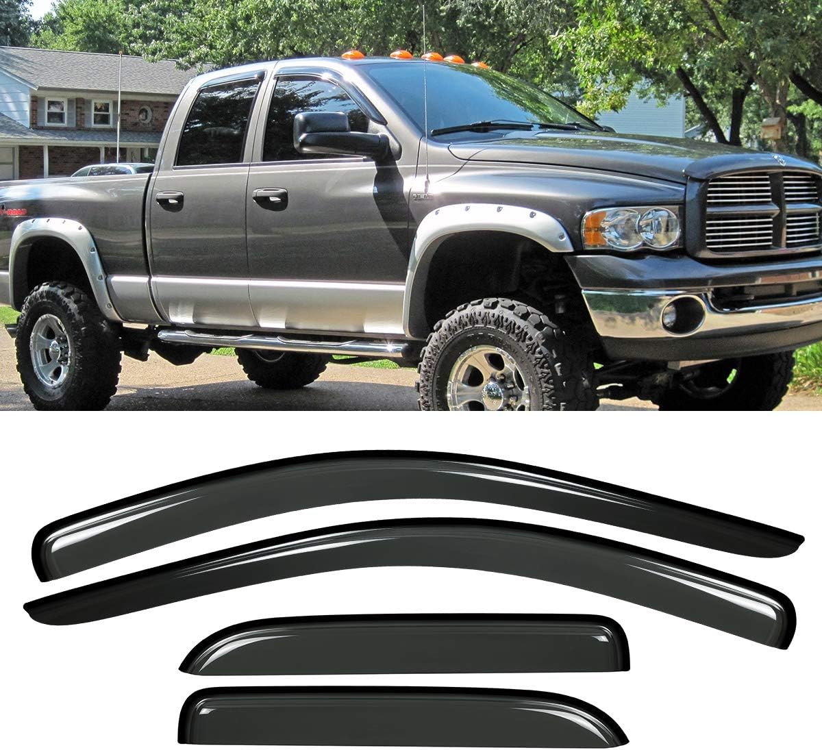 4pcs Vent Shade Deflector Window Visors,HAIHUA for Ram 02-08 1500 & 03-09 2500 3500 Quad (Aka Crew) Cab Outside Mount Style Wind Sun Rain Guard