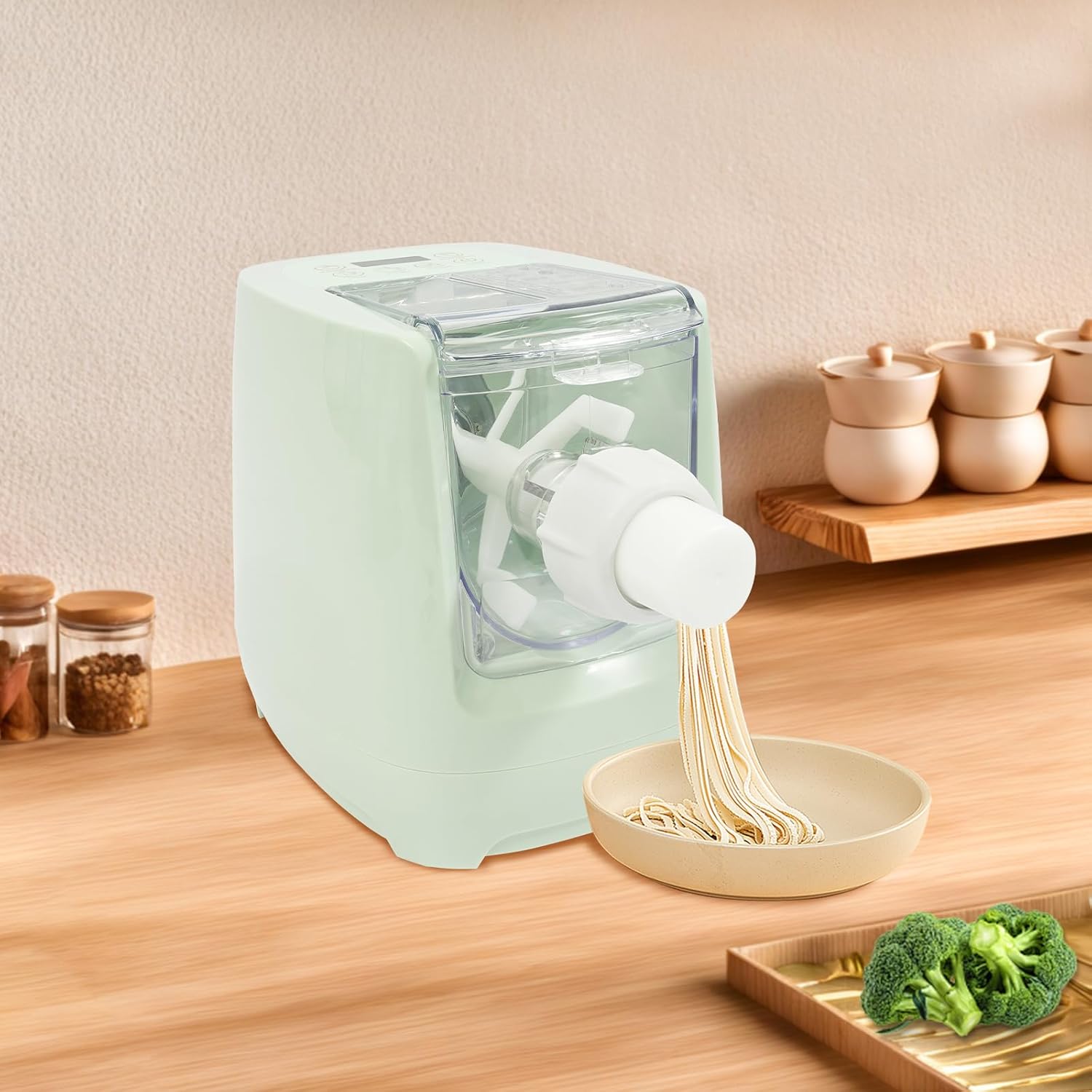 Electric Pasta Maker with 13 Molds, 110V 260W Automatic Noodle Machine with LED Display, Household Pasta Making Dumpling Wrapper Tool