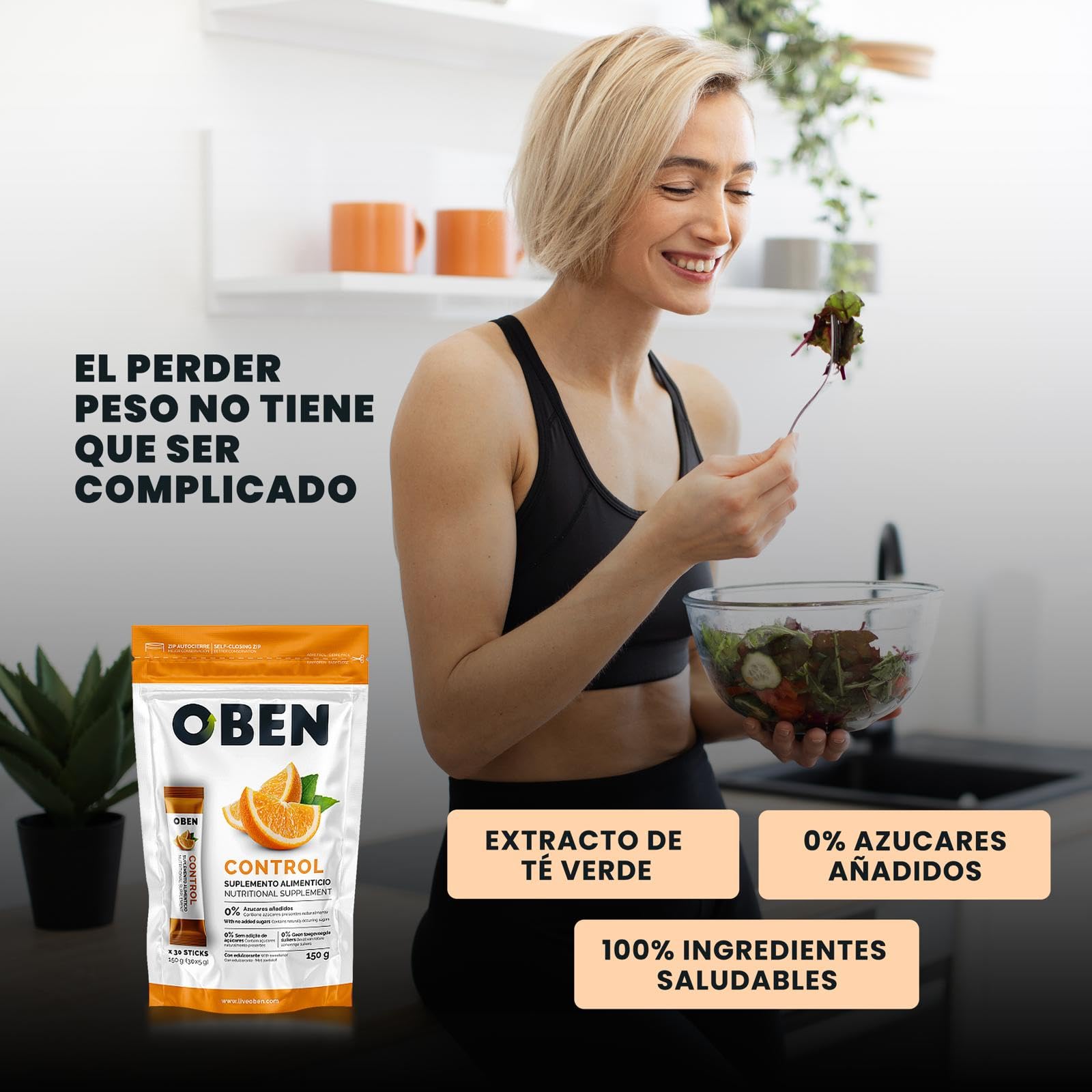 OBEN Nutrition Control Sticks, Suplemento Natural para Control del Apetito, con Fibra de Konjac, L-Carnitina, Extracto de Té Verde, Cromo, para Gestión del Peso y Metabolismo