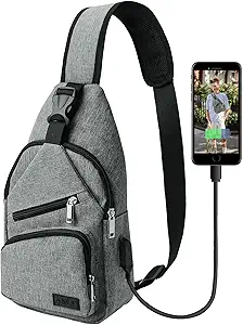 AMJ Sling Bag for Men Women Shoulder Backpack Chest Bags Crossbody Daypack with USB Cable for Hiking Camping Outdoor Trip