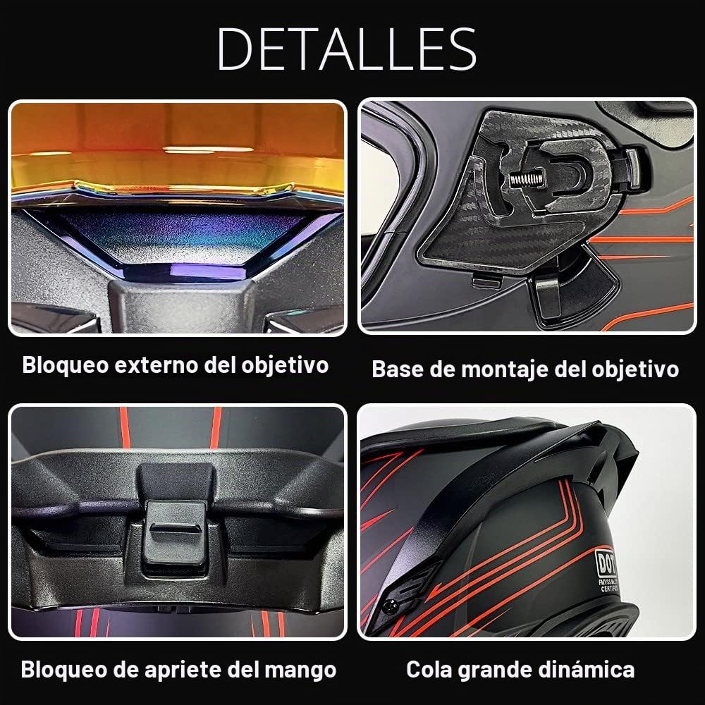Casco Modular Moto Abatible ECER 22.06 Aprobado Doble Visera Antivaho Cascos Abatible Motocicleta Flip Up Negro para Hombre y Mujer M~XXL