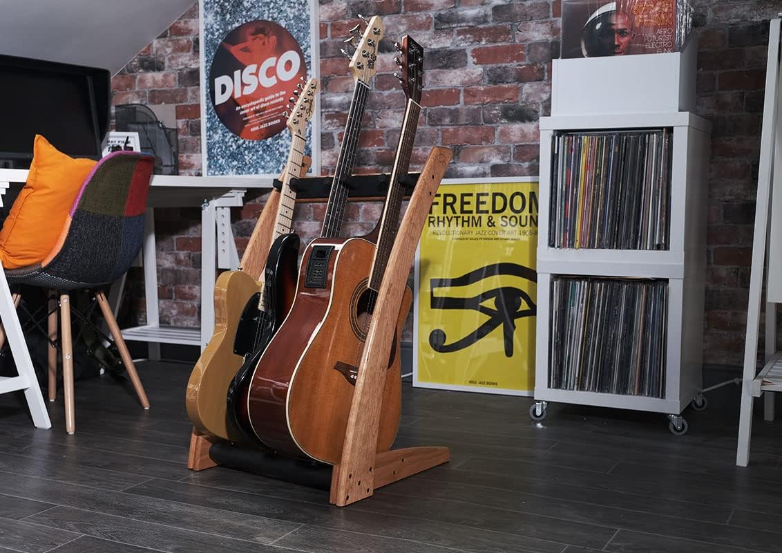 Ruach GR3 Curve 3 Way Customisable Guitar Rack for Guitars and Cases - Cherry