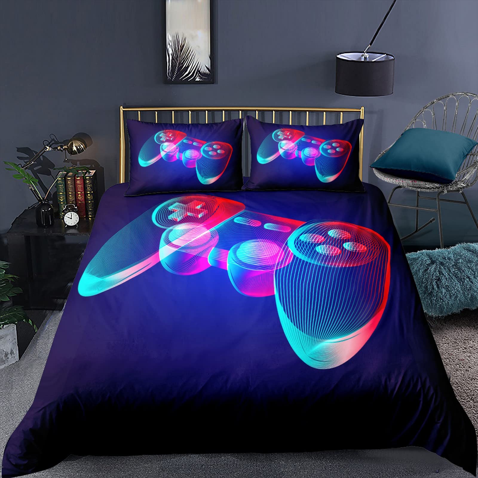 Funda De Edredón 220X240 Cm Mando Abstracto con 2 Fundas De Almohada Juego De Cama con Estampado 3D Funda De Edredón Niños Adolescentes Cierre De Cremallera De Microfibra Adultos Niños Juego De Funda