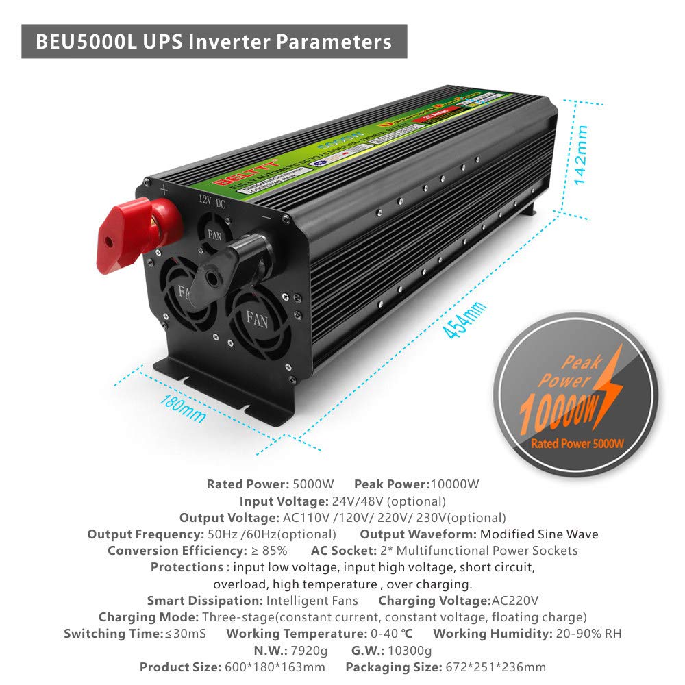 5000W Inverter A Onda Sinusoidale Pura Convertitore Di Tensione Dc 12v 220v Display Digitale 84871359 - Foto 2