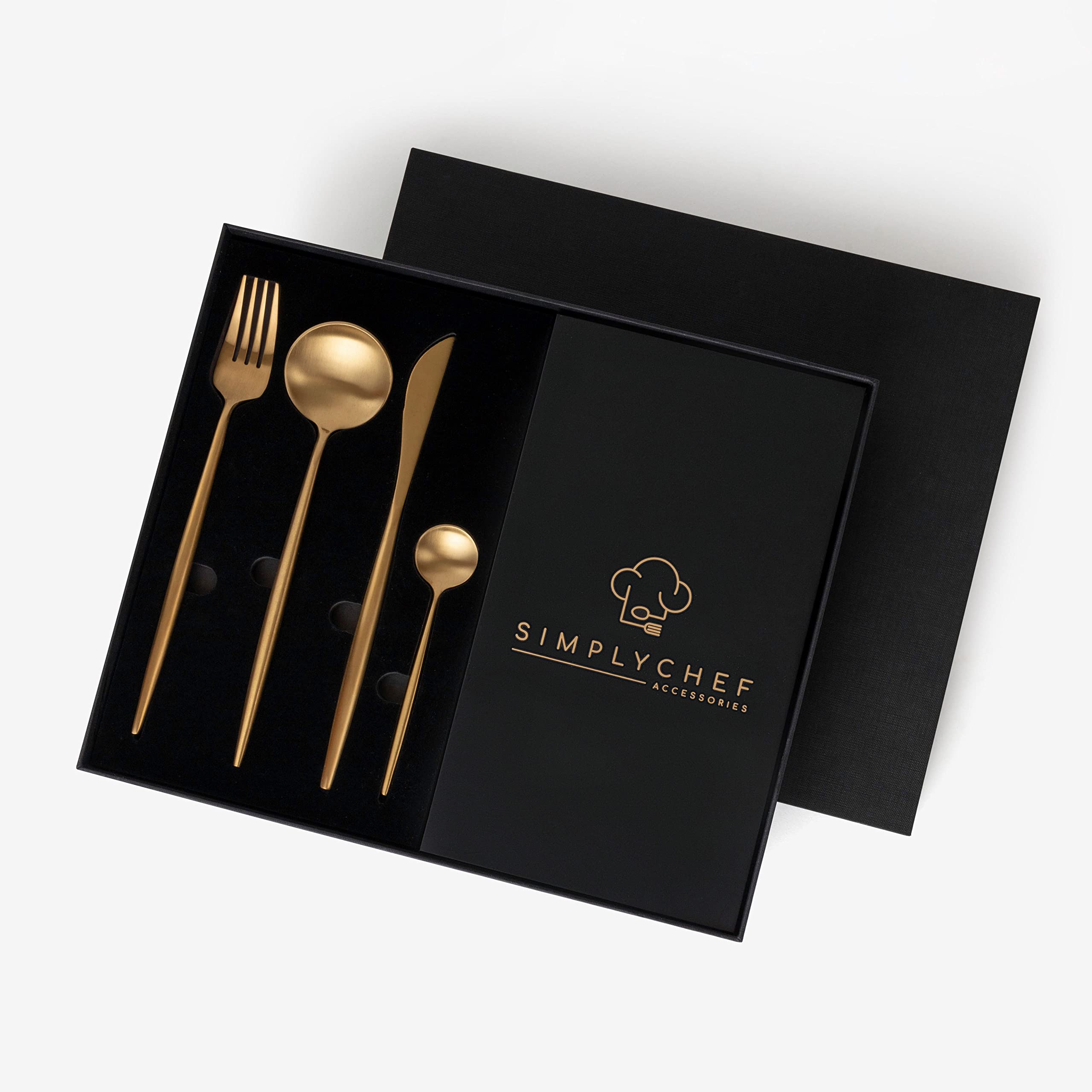 Gold Matte Japanese Cutlery Set 24 Piece TAKUMI Luxury Cutlery Set for 6 |Stainless Steel Cutlery by Simply Chef (GOLD)