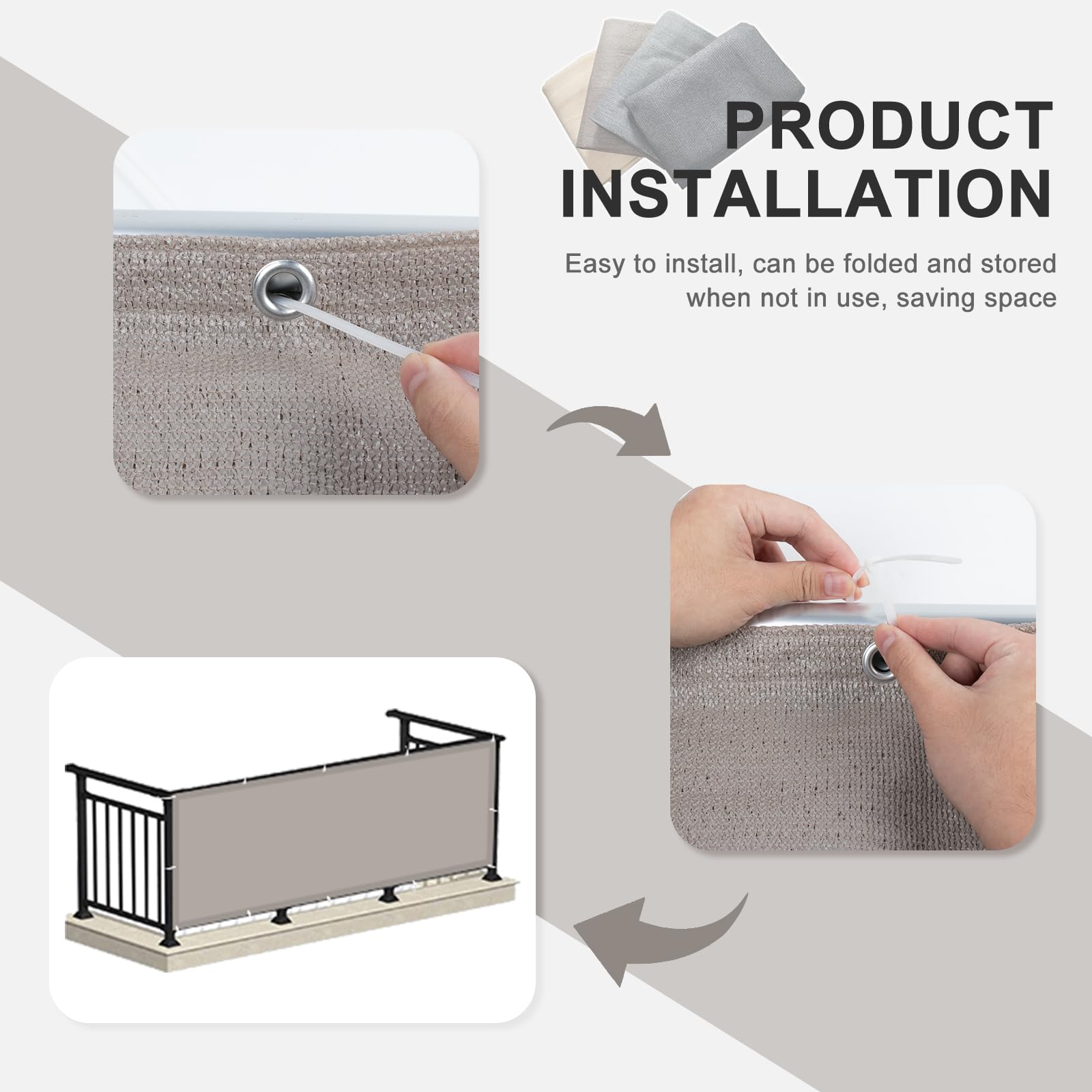 HENG FENG Balcony Privacy Screen 0.9x3m, Screen Fence Cover (HDPE), 95% UV Protection for Deck Patio, Backyard, Outdoor Pool - Image 2