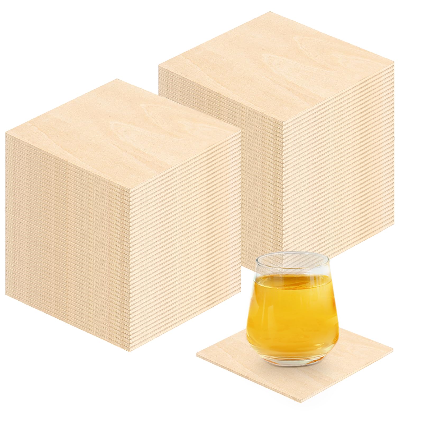 Lot de 100 feuilles carrées en tilleul de 3 mm, en contreplaqué brut, 100 x 100 mm