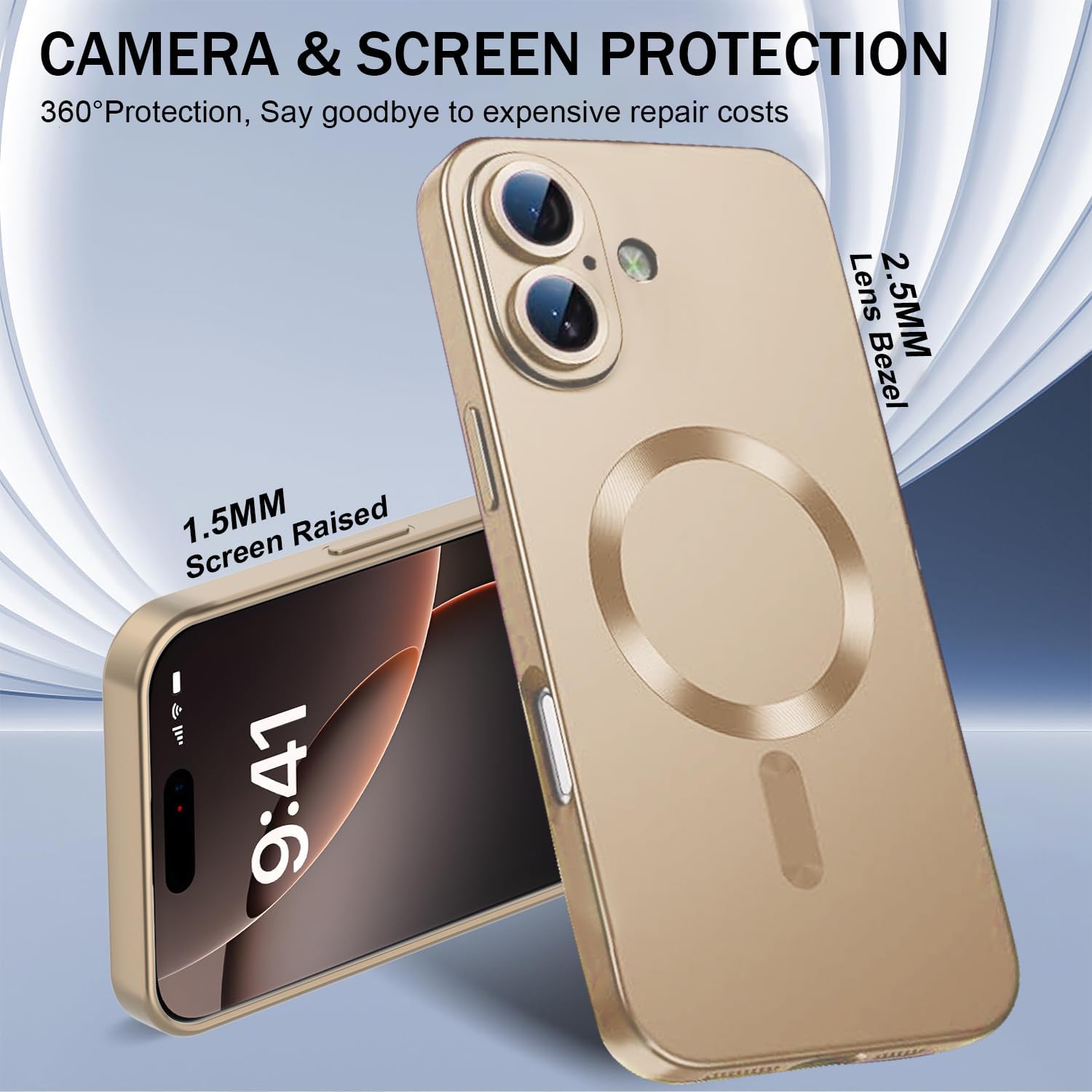 Magnetic for iPhone 17 Case,Comes with Camera Lens Protector,Compatible with Magsafe,Soft TPU Full Protection Slim Smooth Bumper Shockproof Phone Cover Gold - Image 5